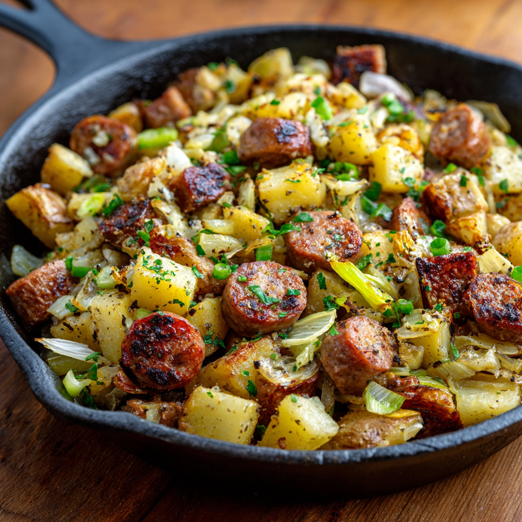 Sausage potato leek dijon mustard hash recipe