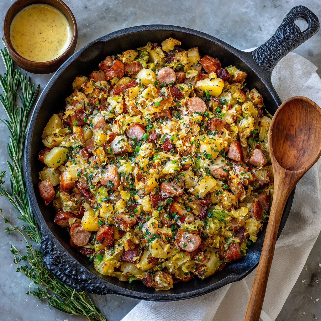 Sausage potato leek dijon mustard hash recipe