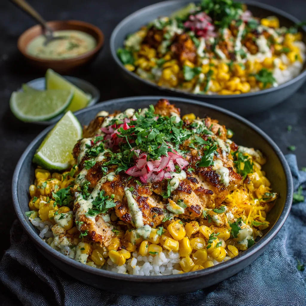 Street Corn Chicken Rice Bowls
