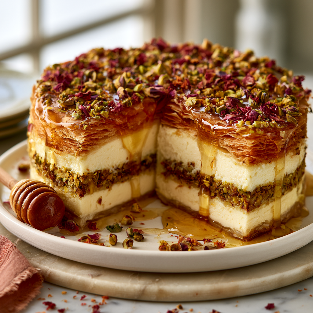 Honey Pistachio Baklava Cheesecake​