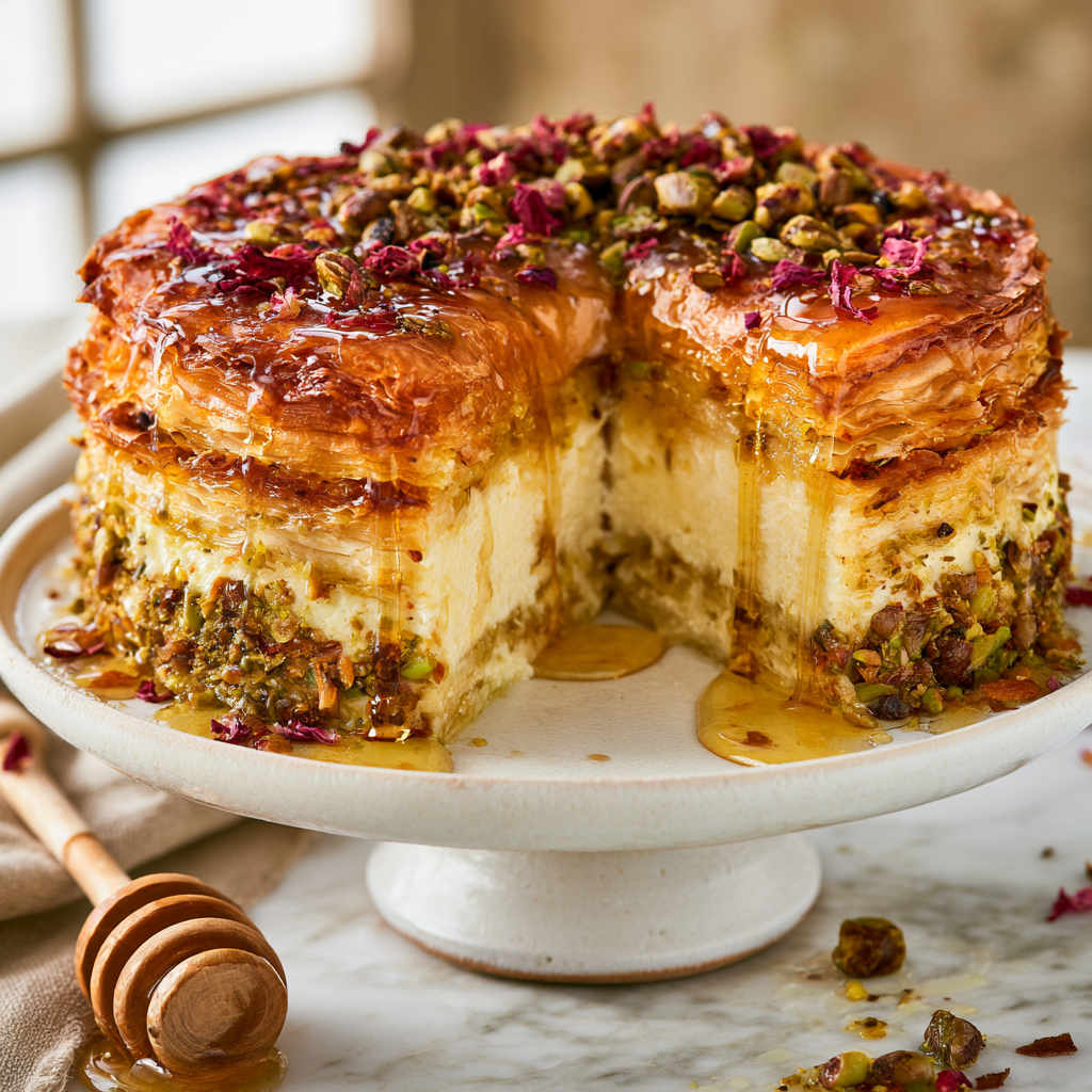 Honey Pistachio Baklava Cheesecake​