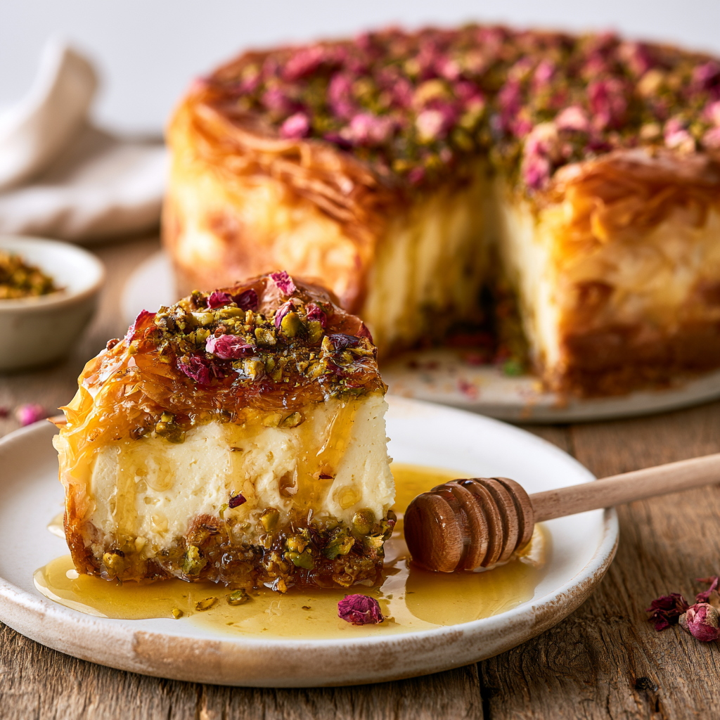 Honey Pistachio Baklava Cheesecake​
