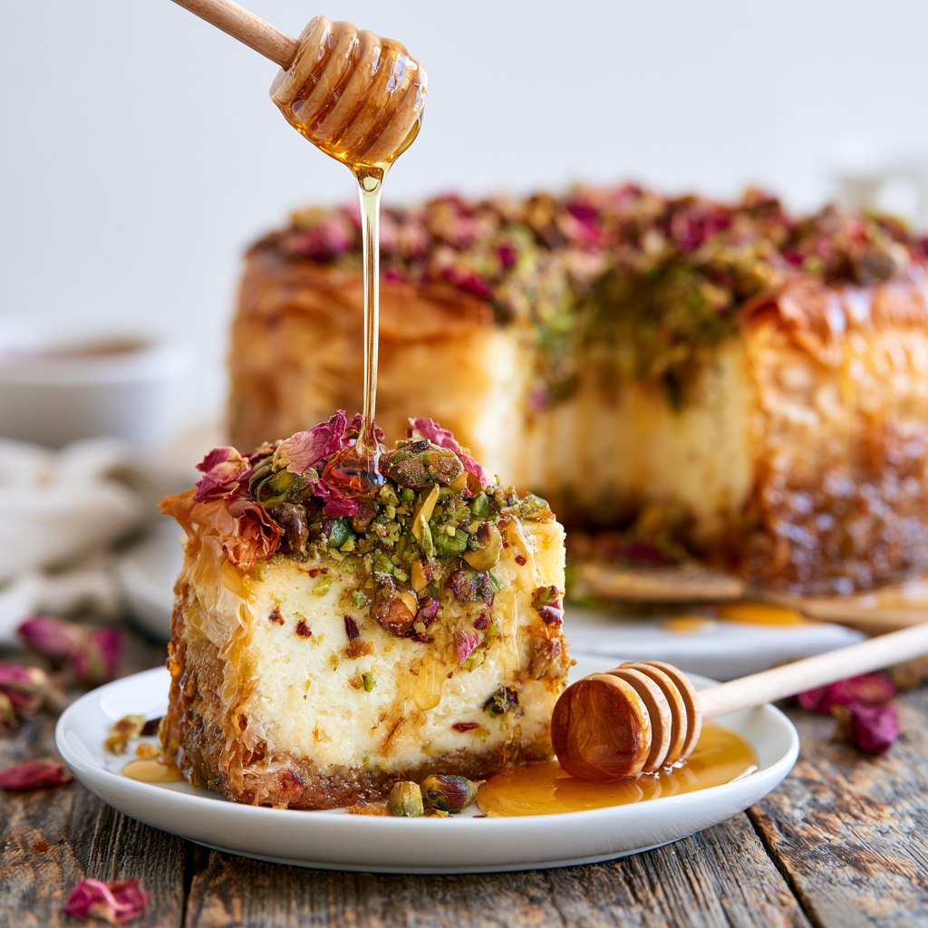 Honey Pistachio Baklava Cheesecake​