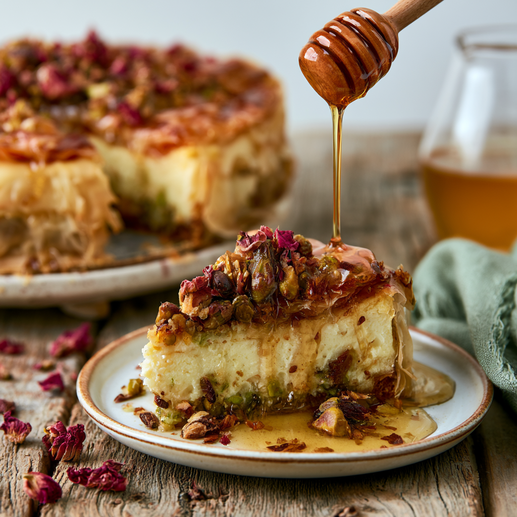 Honey Pistachio Baklava Cheesecake​