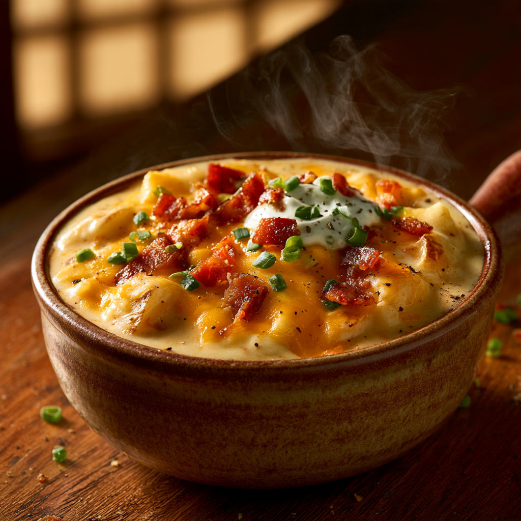 Step-by-step preparation of creamy potato soup recipe with potatoes, cheese, and homemade soup ingredients