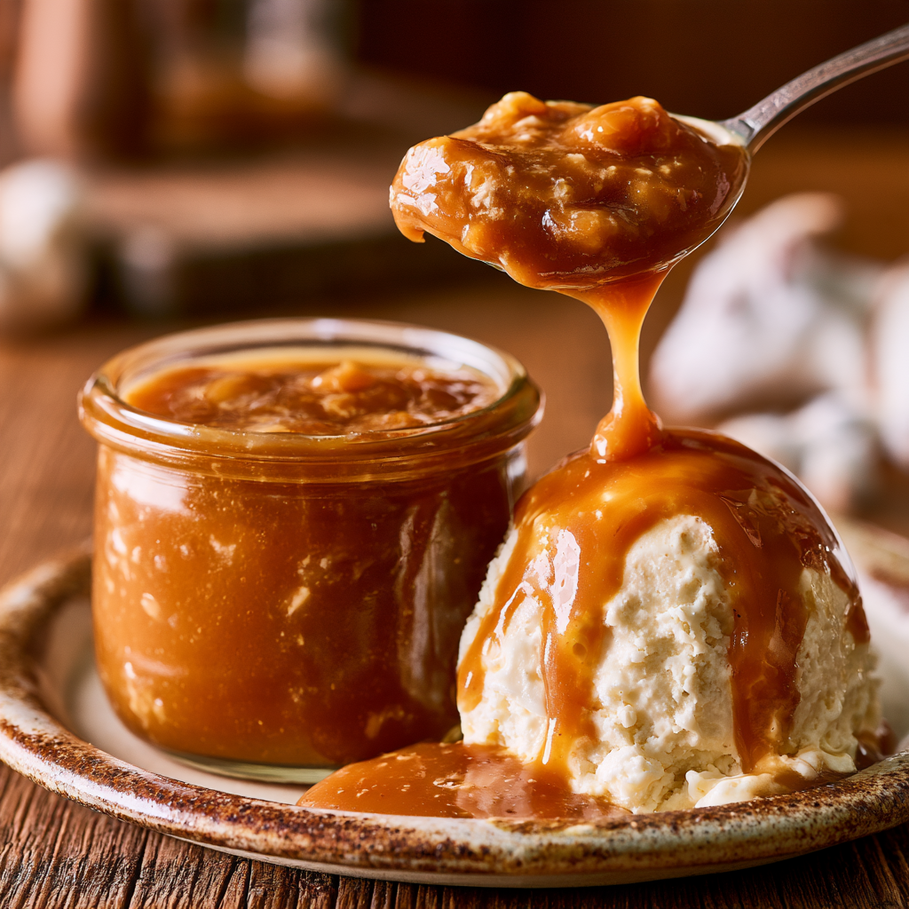 Making homemade goat milk caramel sauce by cooking sugar and goat milk in a saucepan
