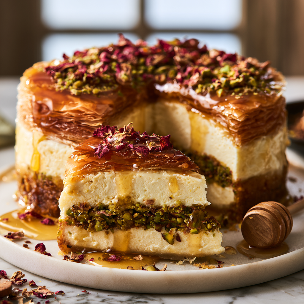 Honey Pistachio Baklava Cheesecake​