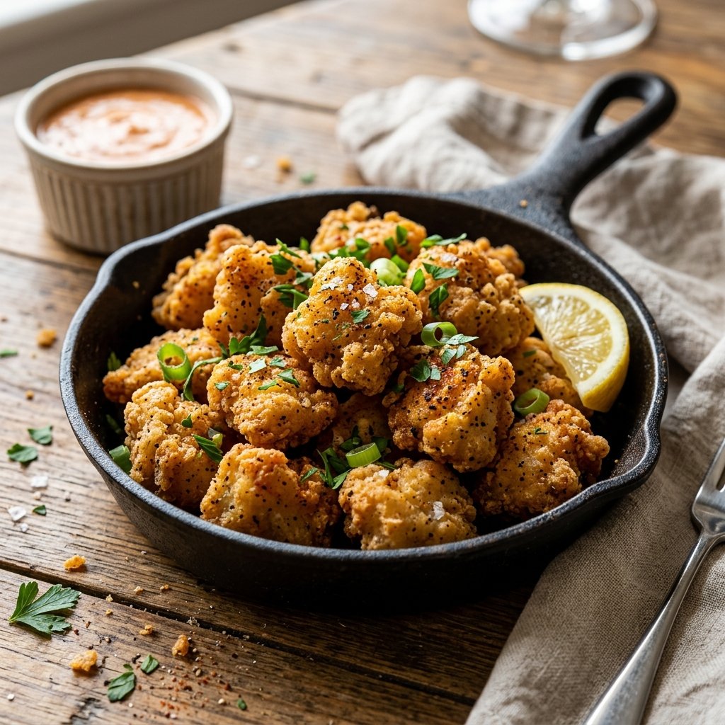 Alligator bites cooking in a skillet