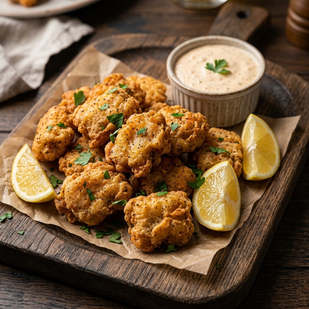 Alligator bites recipe served on a platter