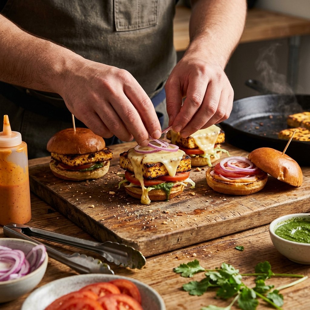 Assembling paneer sliders
