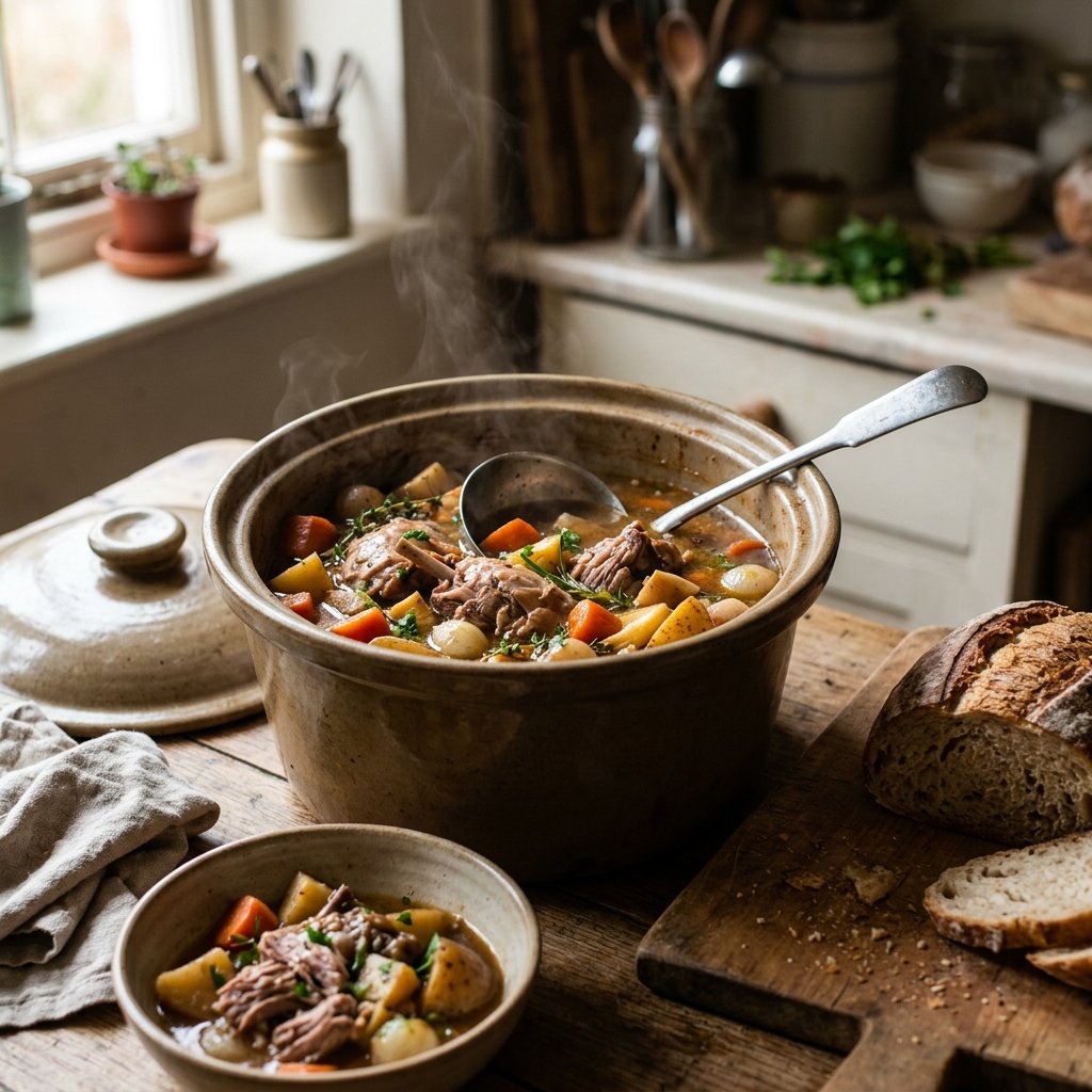 Rabbit stew cooking in a pot
