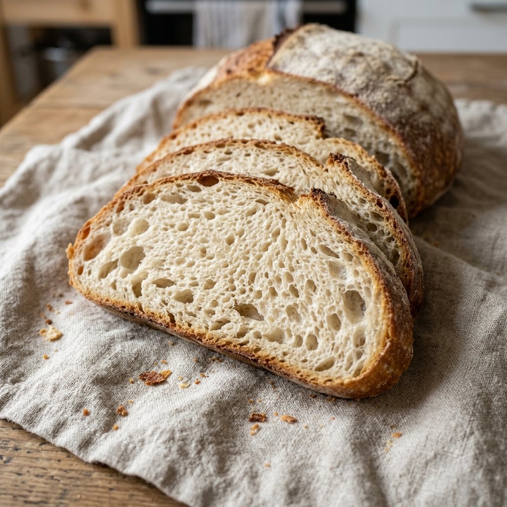 Slices of homemade bread on a cloth