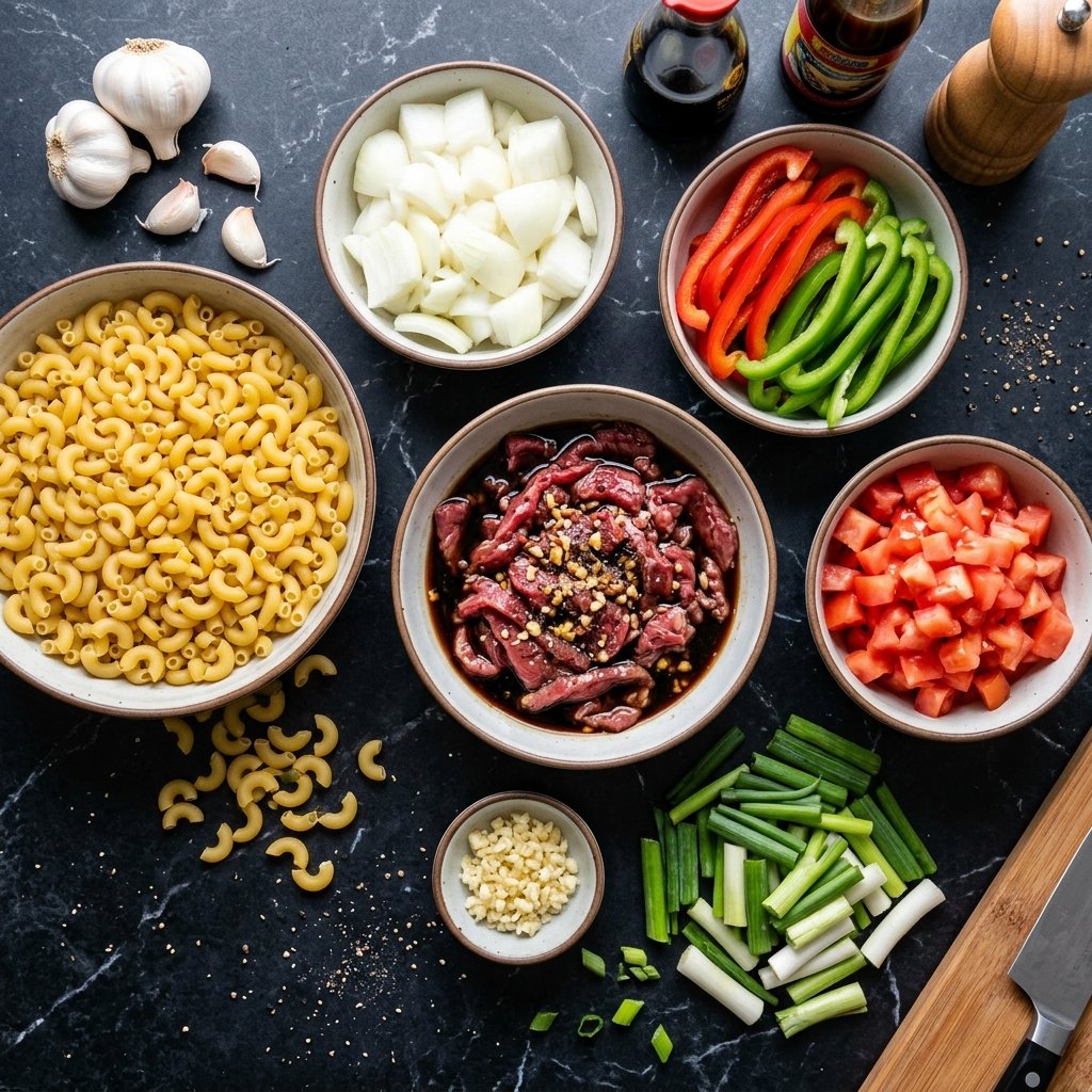 Ingredients for Vietnamese nui xao bo