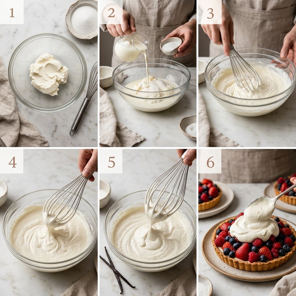 Mixing mascarpone and cream in a bowl to start mascarpone whipped cream