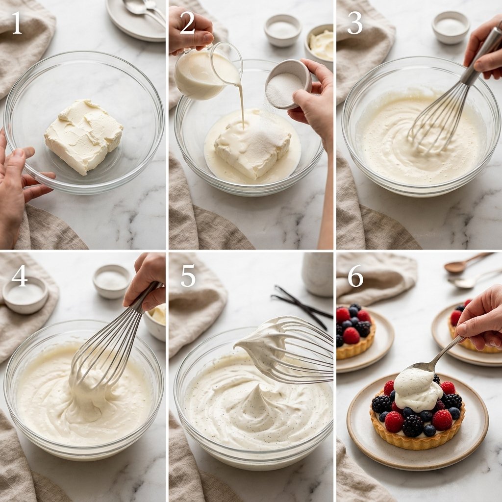 Finished mascarpone whipped cream with thick, smooth peaks