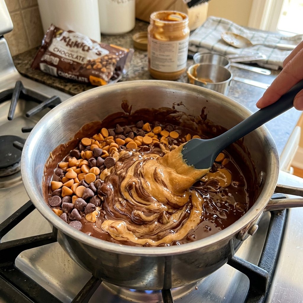 Melting chocolate and peanut butter in a bowl