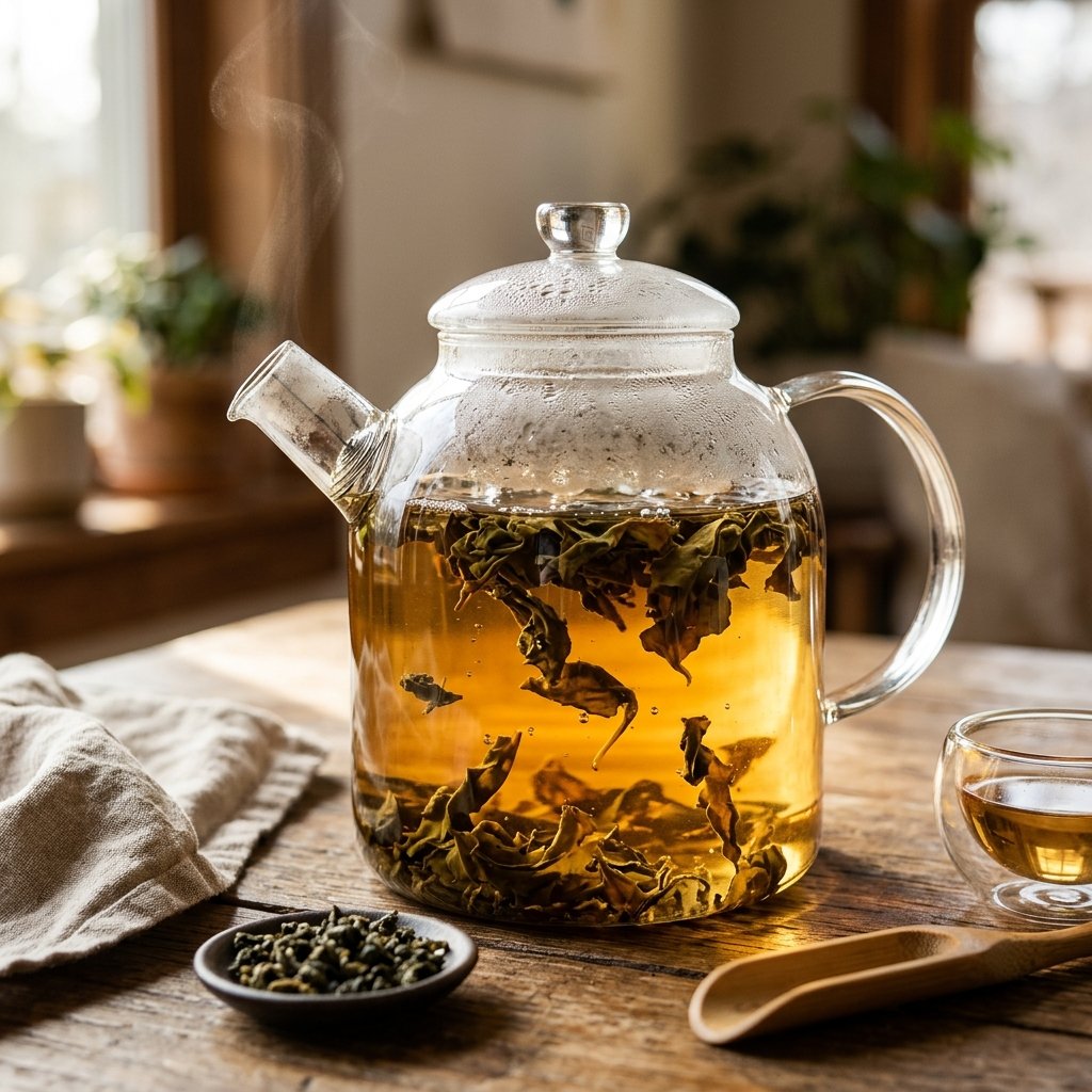 Oolong tea brewing in a teapot