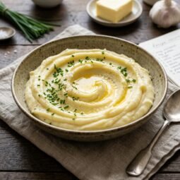 Silky French pommes puree served in a bowl