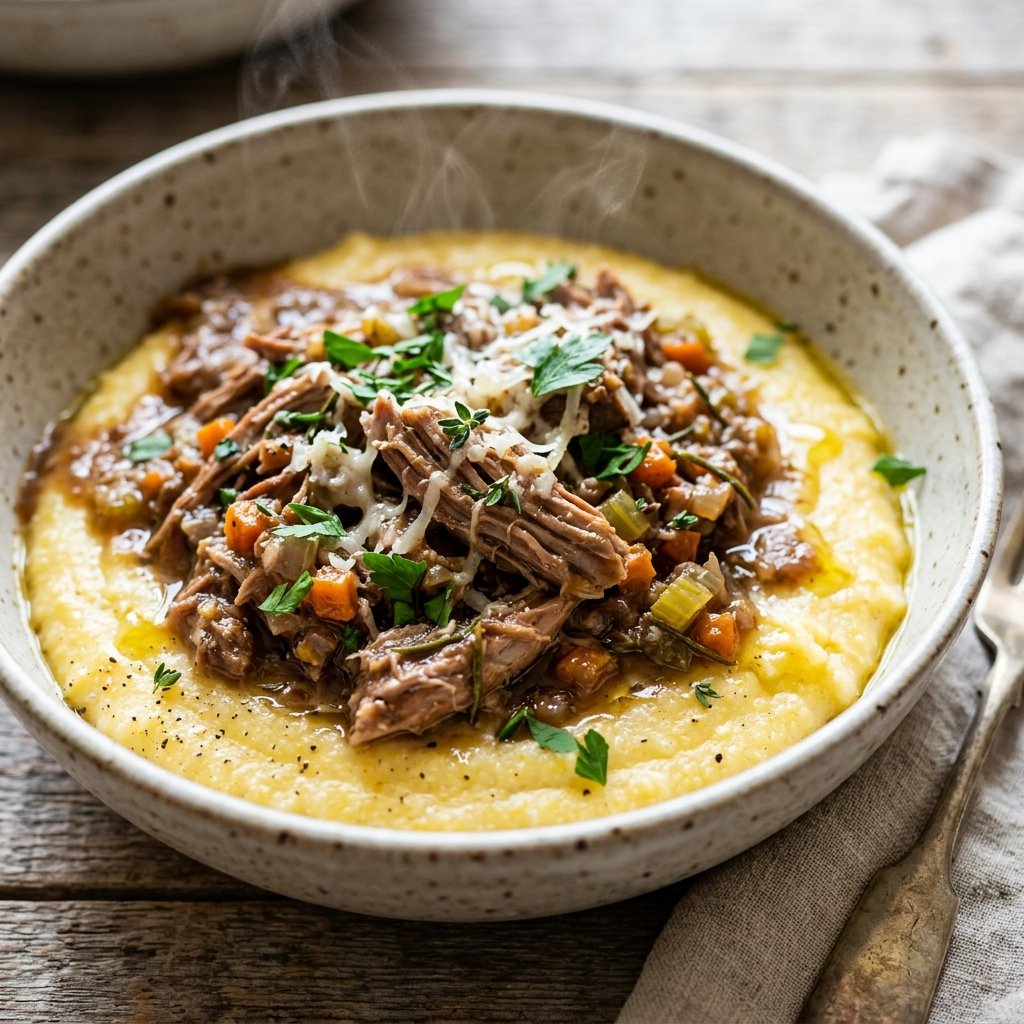 Rabbit ragu served over creamy polenta
