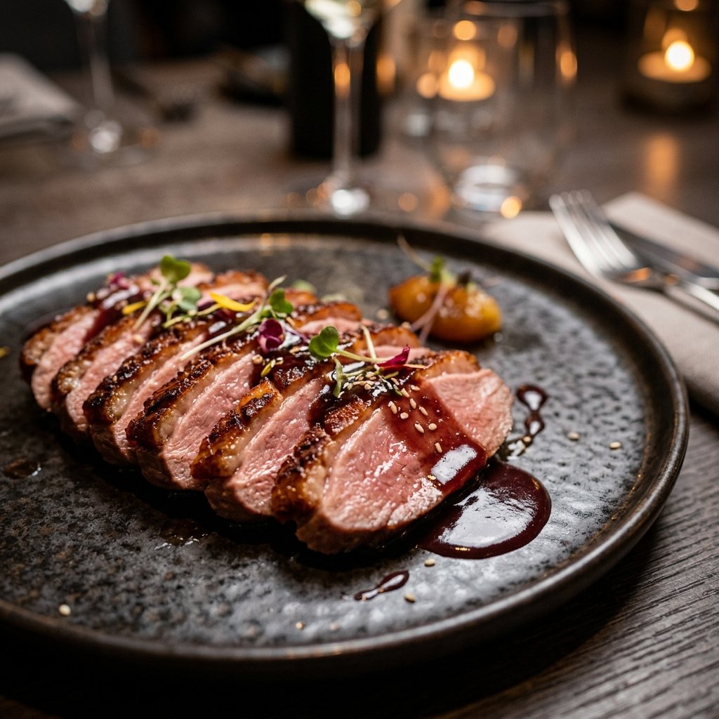 Sliced roast duck breast