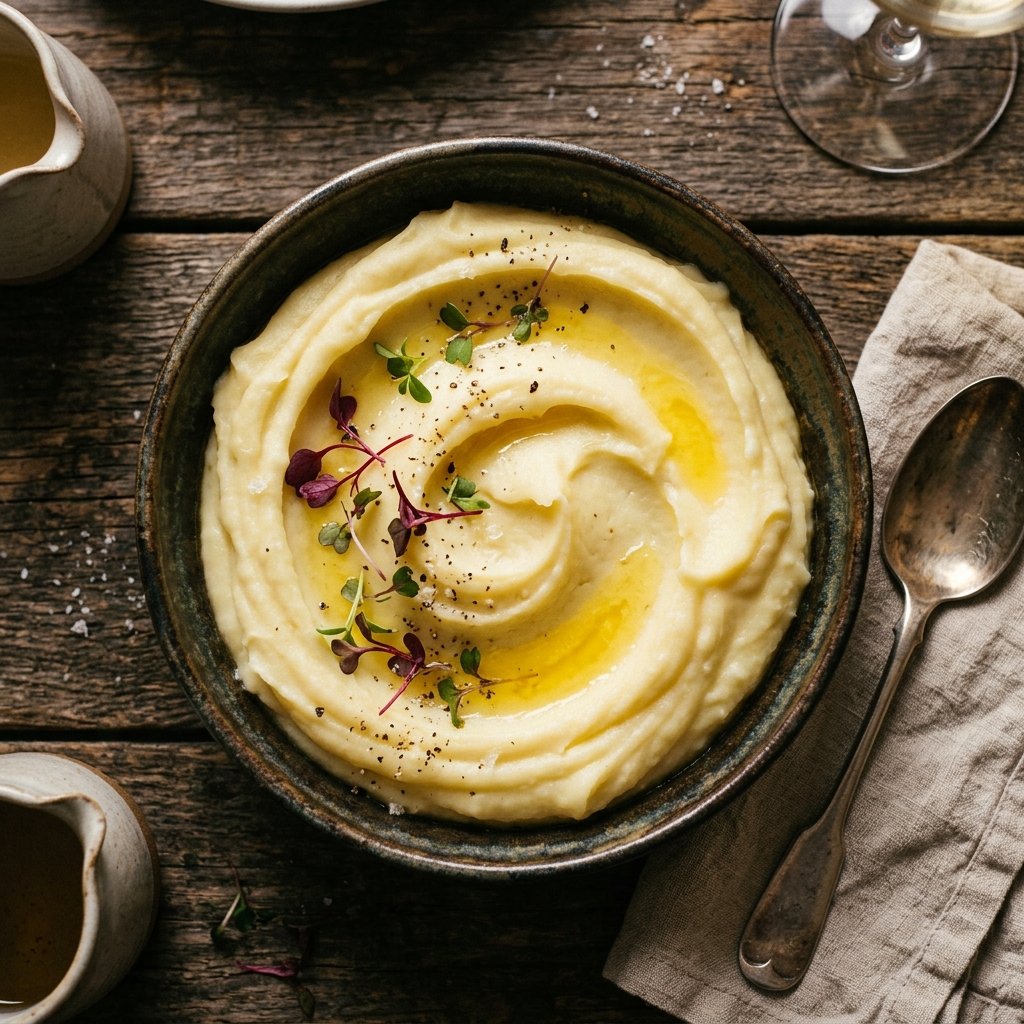 Serving pommes puree with a knob of butter