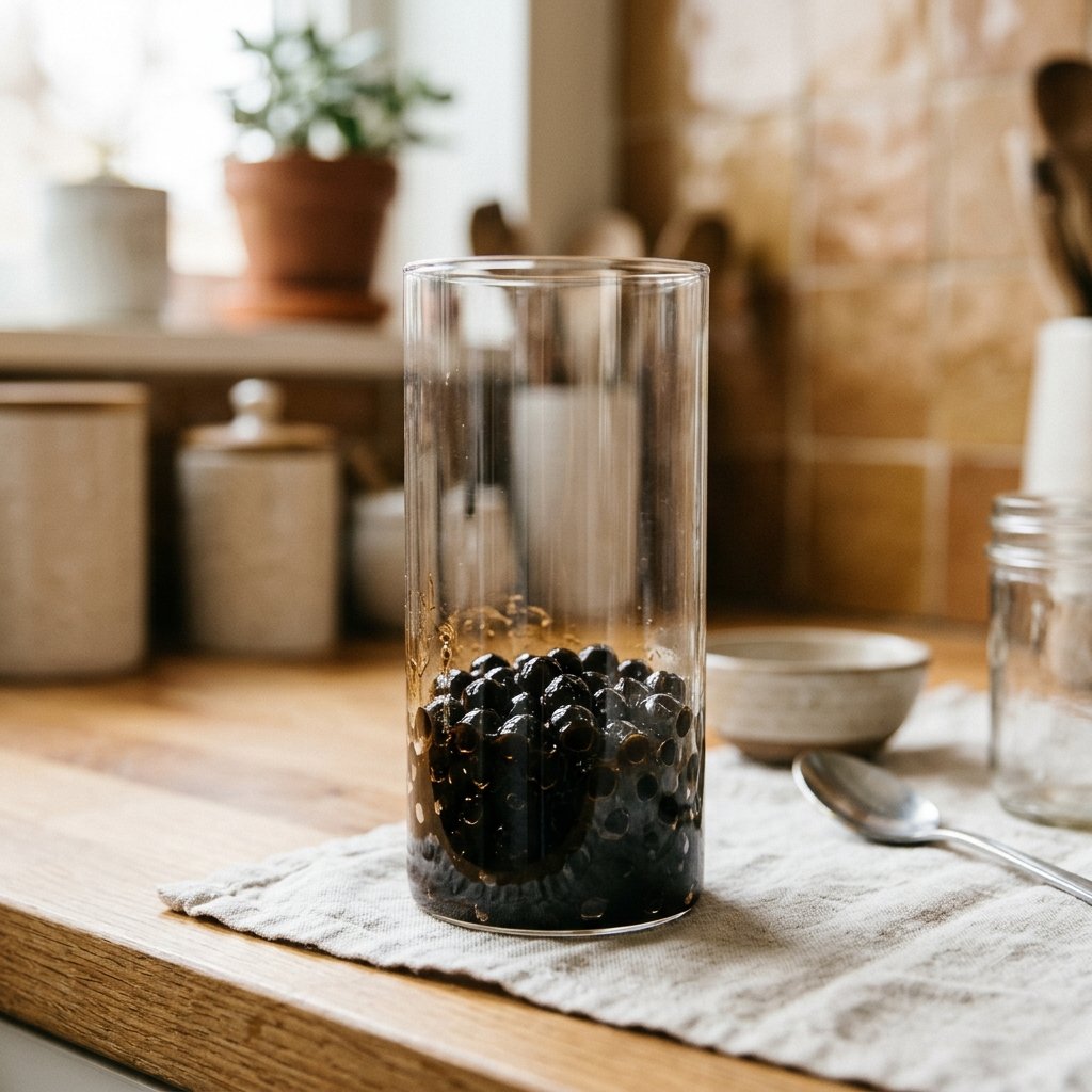 Tapioca boba pearls in a glass