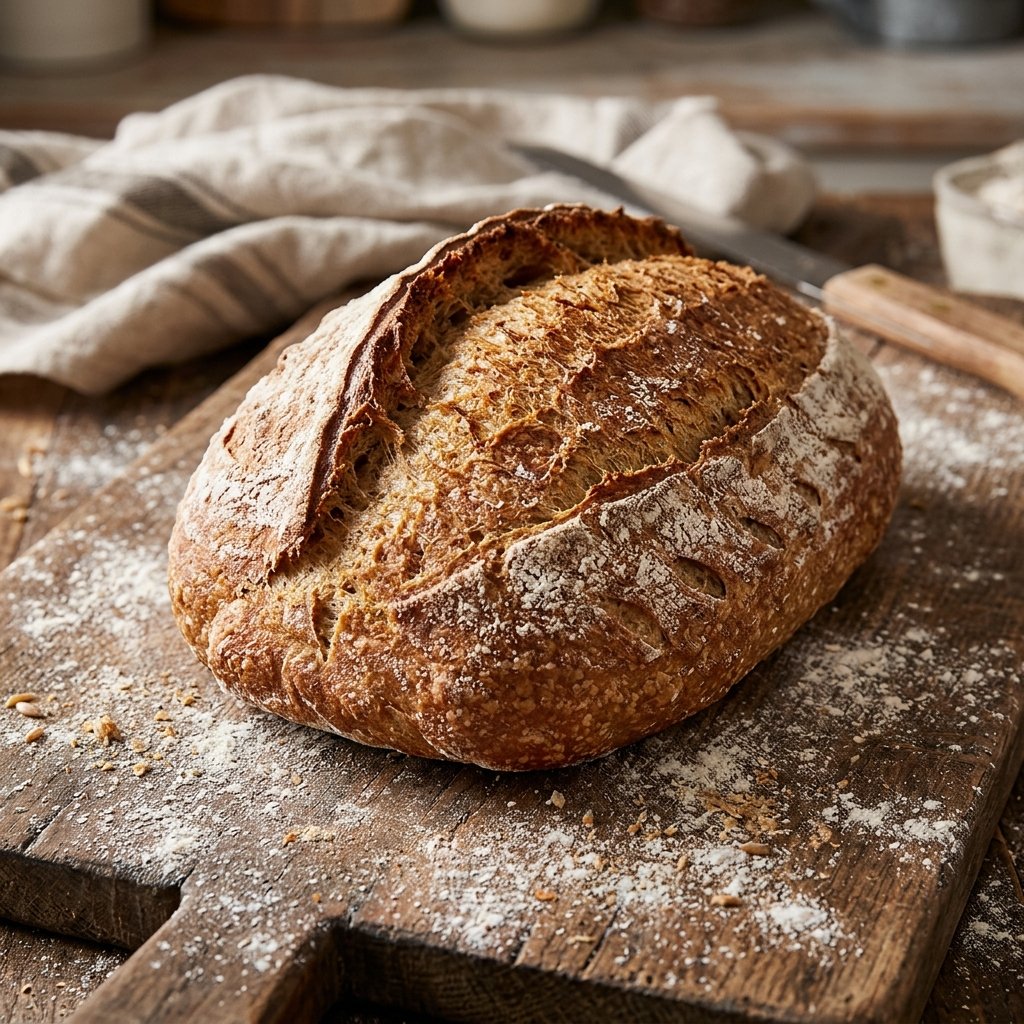Whole wheat loaf on a wooden board